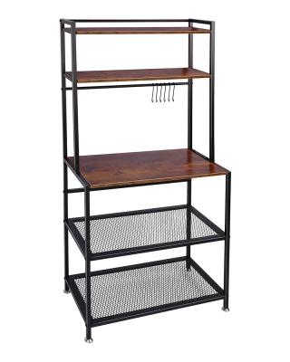 China Modern Home Rack Stocked Mesh Panel Kitchen Metal Wood Kitchen Shelf Hook Storage Rack From SeeYtomo for sale