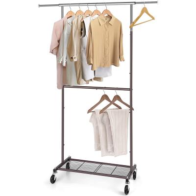 China (Size) Adjustable Standard Clothing Garment Rack, Clothes Rolling Organizer with Wheels and Bottom Shelves for sale