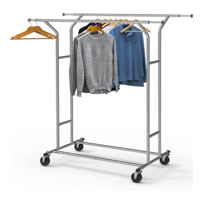 China Easy Movable Retail Store Fixture Metal Display Rack Hanger Rack For Clothes Double Side Adjustable Cloth Length for sale