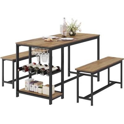 China China Factory Supplier Metal Wood Square Extendable Kitchen Dining Table And Stools Set For 4 Person for sale