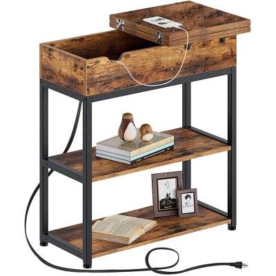 China (Other) Adjustable Flip Top End Side Table Desk with Shelf and Storage USB Ports and Power Outlets for Living Room for sale