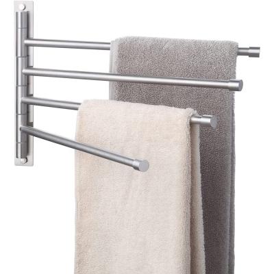 China Swivel Stainless Steel Bathroom 4-Arm Swing Towel Hanger Rack Storage Organizer Space Saving Wall Mount for sale