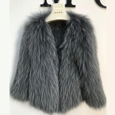 China New Style Autumn Winter Fur Coat Double Sided Woven Women Mid Length Raccoon Windproof Fur Coat for sale