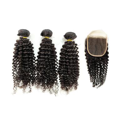 China MLIN Kinky Curly Kinky Curly Human Hair Plucked Hairline With Baby Hair Cuticle Aligned Hair Bundle With Closure Lace Fronta Vendor for sale