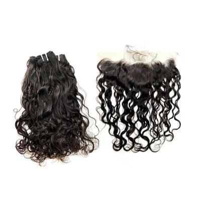 China MLIN Natural Wave Bundle With Frontal Closure Baby Hair Vendor Per Plucked Human Hair HD Lace Natural Black Color Swiss Vendor Brazilian Hair for sale