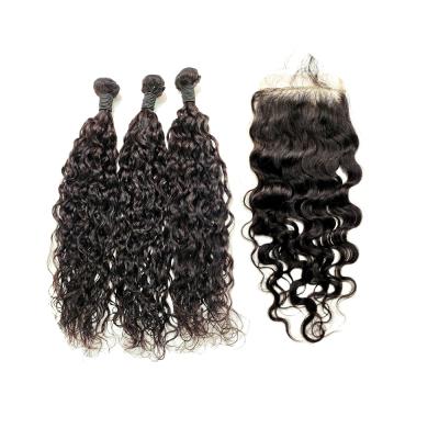 China MLIN Water Wave Peruvian Human Hair 4x4 5x5 Closure 13x4 Lace Frontal Hair Bundles With Vendor Set Closure Plucked for sale