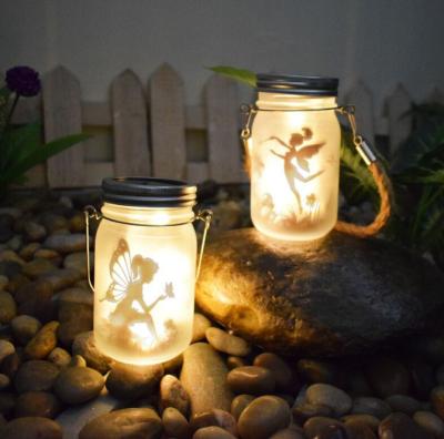 China Glass Garden Pendant Mason Jar Lights Solar 20 Led String Lights with Frosted Fairy Glass Lantern for Outdoor Garden Yard Decoration for sale