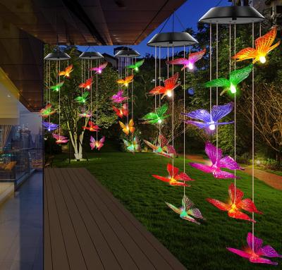 China Garden Decoration Plastic Butterfly Wind Chimes Solar Colorful Butterfly Wind Chime Lights for Garden Landscape Yard Bundle Ornament for sale