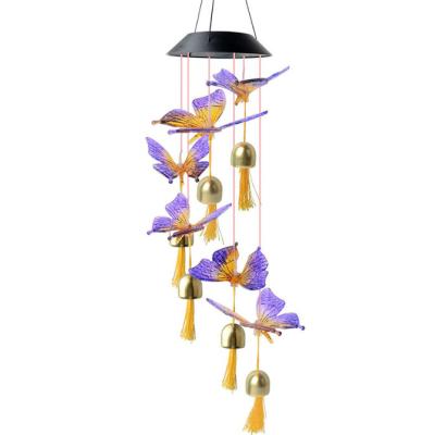 China Crystal Gifts For Women Decor Outdoor Waterproof Garden Hanging Wind Chime For Wedding Gift Solar Light Butterfly Wind Chimes Outdoor for sale