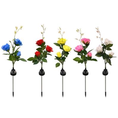 China PP 3 Heads Rose Solar Lawn Light for Garden Decoration Waterproof Rose Flower Stake Lights Solar for Pathway Yard Garden Decoration for sale