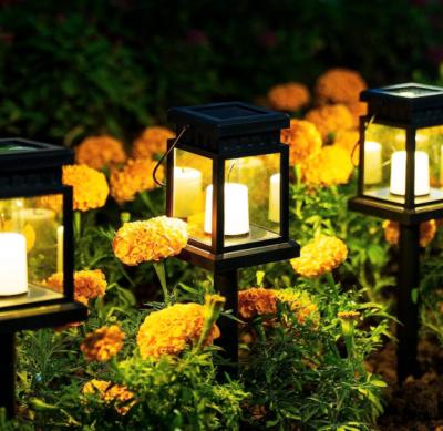 China Plastic Garden Hanging Solar Led Lanterns Waterproof Solar Candle Light Effect Lantern for Walkway Patio Garden Deck for sale