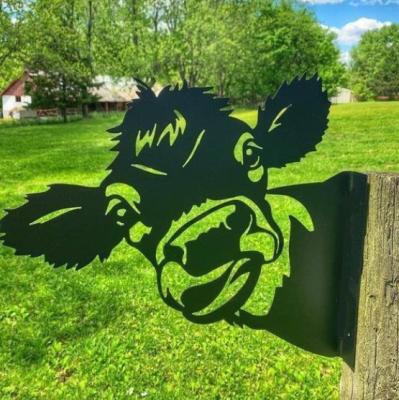 China European Metal Art Farm Peeping Animal Decoration Animal Head Garden Fence Farmhouse Yard Lawn Waterproof Decoration for sale