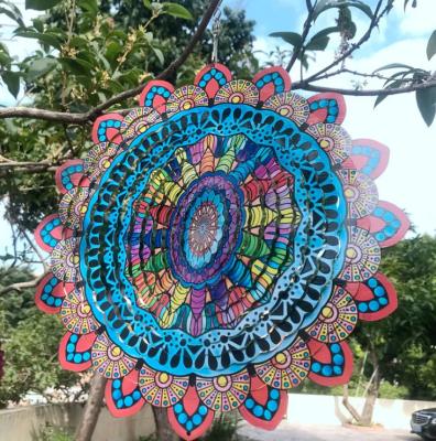 China India Metal Opens 3D Wind Chime Mandala Flower Wind Bell Stainless Steel For Outdoor Garden Decor Metal Art Wind Chime For Wife Gift for sale