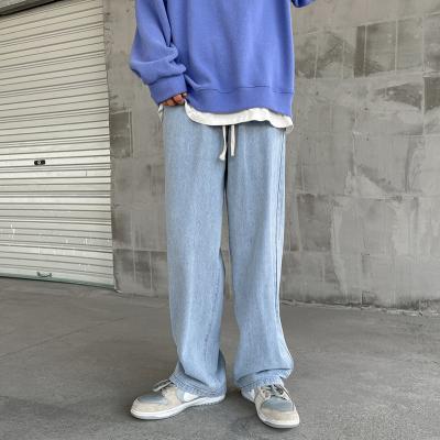 China 2021 autumn/winter street wash tide brand solid color hoodies pants jeans windproof leg wide men's jeans for sale