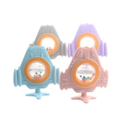 China Health and Safe BPA Free Food Grade Soft Chew Free Infant Toys Rocket Shape Rattle Silicone Baby Teether Bpa Free for sale