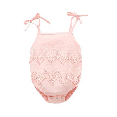 China Cheap Solid Color Organic Soft Sleeveless Summer Design Ins Lace Newborn Baby Clothes for sale