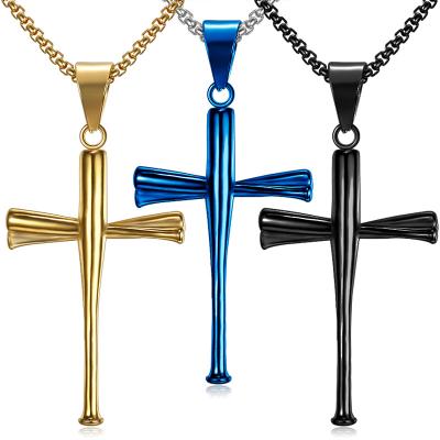 China FASHIONABLE Baseball Bat Cross Necklaces Stainless Steel Baseball Cross Minimalist Cross Pendant Necklace for sale