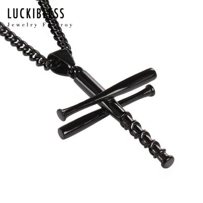 China TRENDY Religious Jewelry Stainless Steel Gold Cross Baseball Cross Necklace for sale