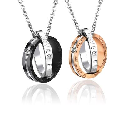 China Environmental Friendly Stainless Steel Women Couple Gift Set Rose Gold Black Couple Ring Necklace For Lover for sale