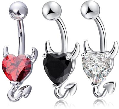 China skin-friendly & Devil Heart Belly Button Rings Zircon CZ Crystal Heart Shaped Silver Navel Eco-friendly Surgical Steel Rings for sale