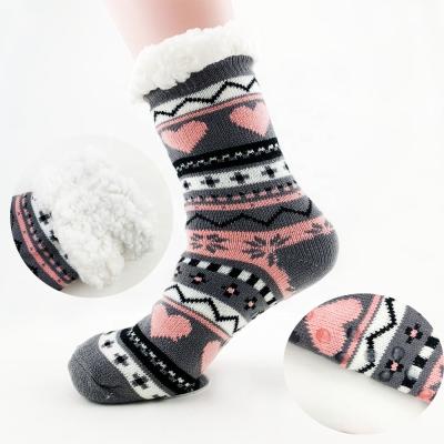 China RTS Antibacterial Slipper Socks Striped Soft Warm Fleece Non Slip Winter Socks For Christmas Gift for sale