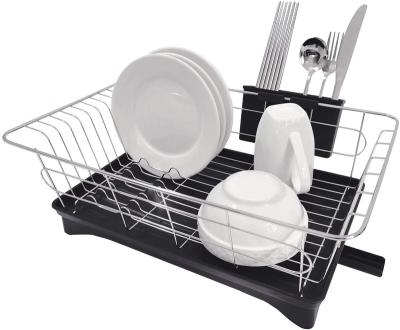 China Kitchen Sink Sustainable Side Draining Dish Drying Rack With Utensil Holder And Drainer for sale