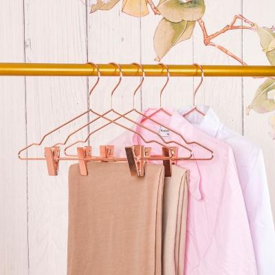 China SHOW Stainless Steel Metal Wire Rose Gold Clothes Pant Hanger With Clip for sale