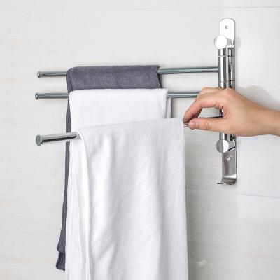 China Wall Mount Towel Bars 3-Arm Swing Bathroom Function 3 Layers Swing Out Swept Towel Shelf 304 Stainless Steel Swivel Towel Racks for sale