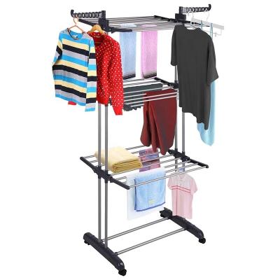 China Stored Folding 3 Tiers Showroom Hanger Rack Clothing Rack Cloth Rack Drying for sale