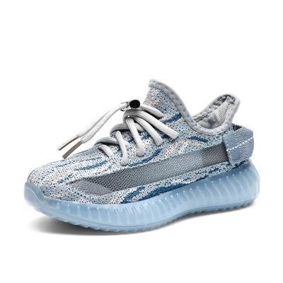 China Fashion \ Hot Selling Knitted Reflective Shoes Comfortable \ Durable \ Breathable \ Lit Lace Up Breathable Sneakers Kids Yeeze Sneakers for sale