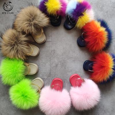 China New Style Children Anti-slippery Fur Slides Kids Fur Sandals Kids Fur Slippers for sale