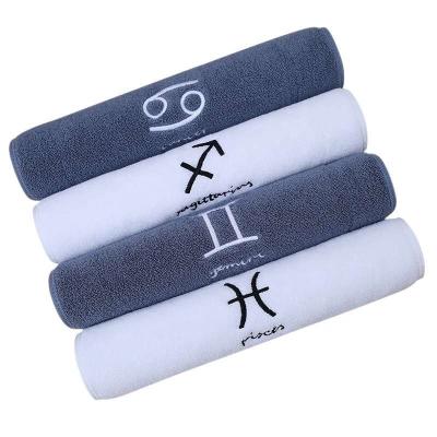 China Color Tie Up Organic Cotton Constellation Embroidery Face Towel With 35*75cm Size for sale