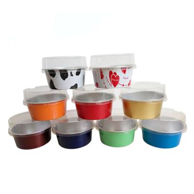 China Colorful Food Use 125ml Aluminum Foil Disposable Lunch Box Dessert Cream /ice Cups With Lids for sale