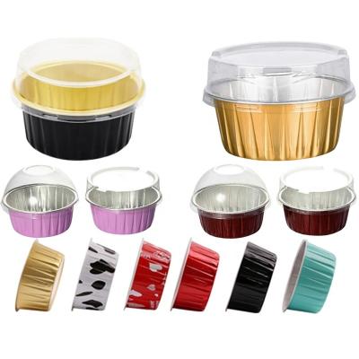 China Disposable 5oz Aluminum Foil Baking Cups With Lids For Baking Muffin Cupcake Bread / Pudding Cups / Bake Ramekin Serving Cup for sale