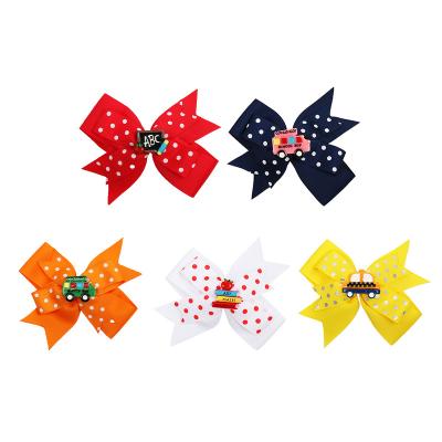 China Fashion Back To School Hair Clips Grosgrain Ribbon With Spots Hangs Pieces Raised Hair Pins For Kids Hair Accessories for sale