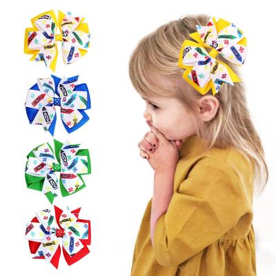 China Fashion Back To School Hair Bows Grosgrain Ribbon Hair Clips With Big BOW For Kids Girls Hair Accessories for sale