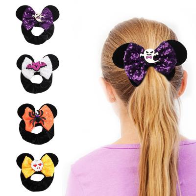 China New Style Velvet Hair Scrunchies Girl Halloween Mouse Ears Sequin Cute Bow Elastic Hair Tie For Women Lady Girls for sale