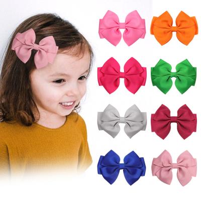 China Hot Selling Soft Grosgrain Ribbon Solid Colored Bows With Clip Knot Hair Clip Boutique Hair Accessories Hair Bows For Kids Girls for sale