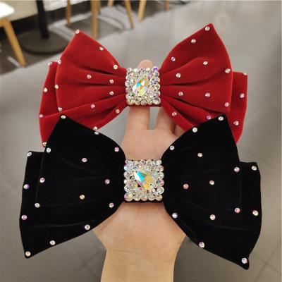 China Luxury Korean Faux Stone Bowknot Velvet Boutique Hair Clip Fashion Hair Clip Hair Accessories For Women Girls Hair Bow for sale