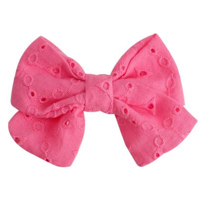 China New Styles Embroidery Flower Soft Solid Colors Soft Bowknot Baby Hair Clip Hair Accessories For Girls Kids Cotton Cloth Hair Bow for sale