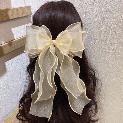 China Sweet Princess Barrettes Hair Clip Boutique Big Bow Elegant Organza Hairpin Girls Party Wedding Spring Hair Clip for sale