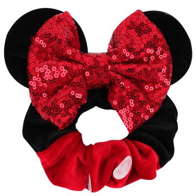 China Fashion Mickey Ears Scrunchies Sequin Hair 2021 Hot Sale Hanger Large Scrunchies Velvet Hair Scrunchy Accessories Custom Made for sale