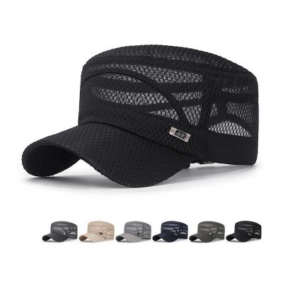 China breathable & 2022 New Summer Custom Sun Protection Army Hat Wholesale Waterproof Mesh Flat Cap Trucker Hat Breathable For Women Men for sale