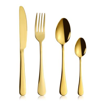 China Sustainable High End Product Reusable Stainless Steel Cutlery Set Gold 4 Piece Cutlery Set Family Dinner for sale