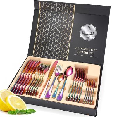 China Sustainable Sale High Quality Premium Hotel 410 24 PCs Stainless Steel Cutlery Set Luxury Gift Sets for sale