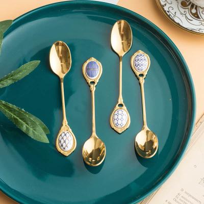 China New Product England Style 410 Stainless Steel Handle Tea Coffee Royal Coffee Spoon Viable Gold Dessert Spoon for sale