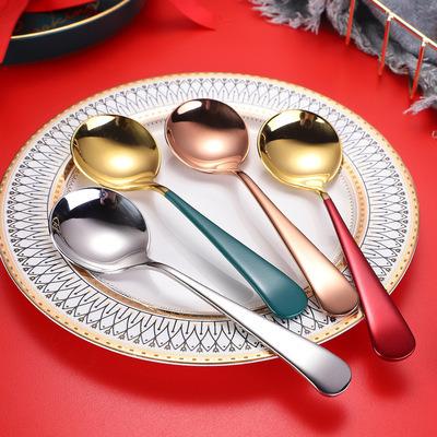 China Sustainable High Quality Pink Soup Spoon Stainless Steel Spoon Household Round Dining Spoon for sale