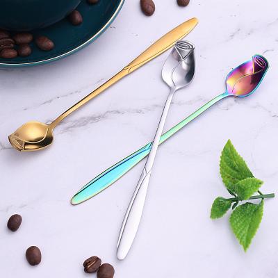 China Creative Rose Flower Spoon Bird S Nest Soup Spoon Fork Set Viable Wedding Flower Stainless Steel Spoon 'S Nest Soup Spoon Set for sale