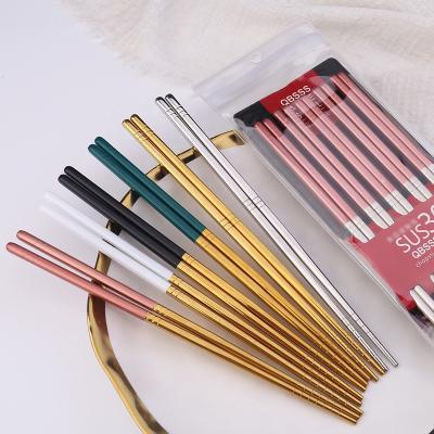 China Wholesale 304 Stainless Steel Viable Non-Slip Chopsticks,Gold Plated Chopsticks 5 Pair Set Restaurant Hotel 6 Rings Chopsticks for sale