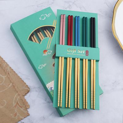 China Sustainable Korean Custom Metal Titanium Color Stainless Steel Chopsticks For Sushi Wedding Gift Souvenirs for sale